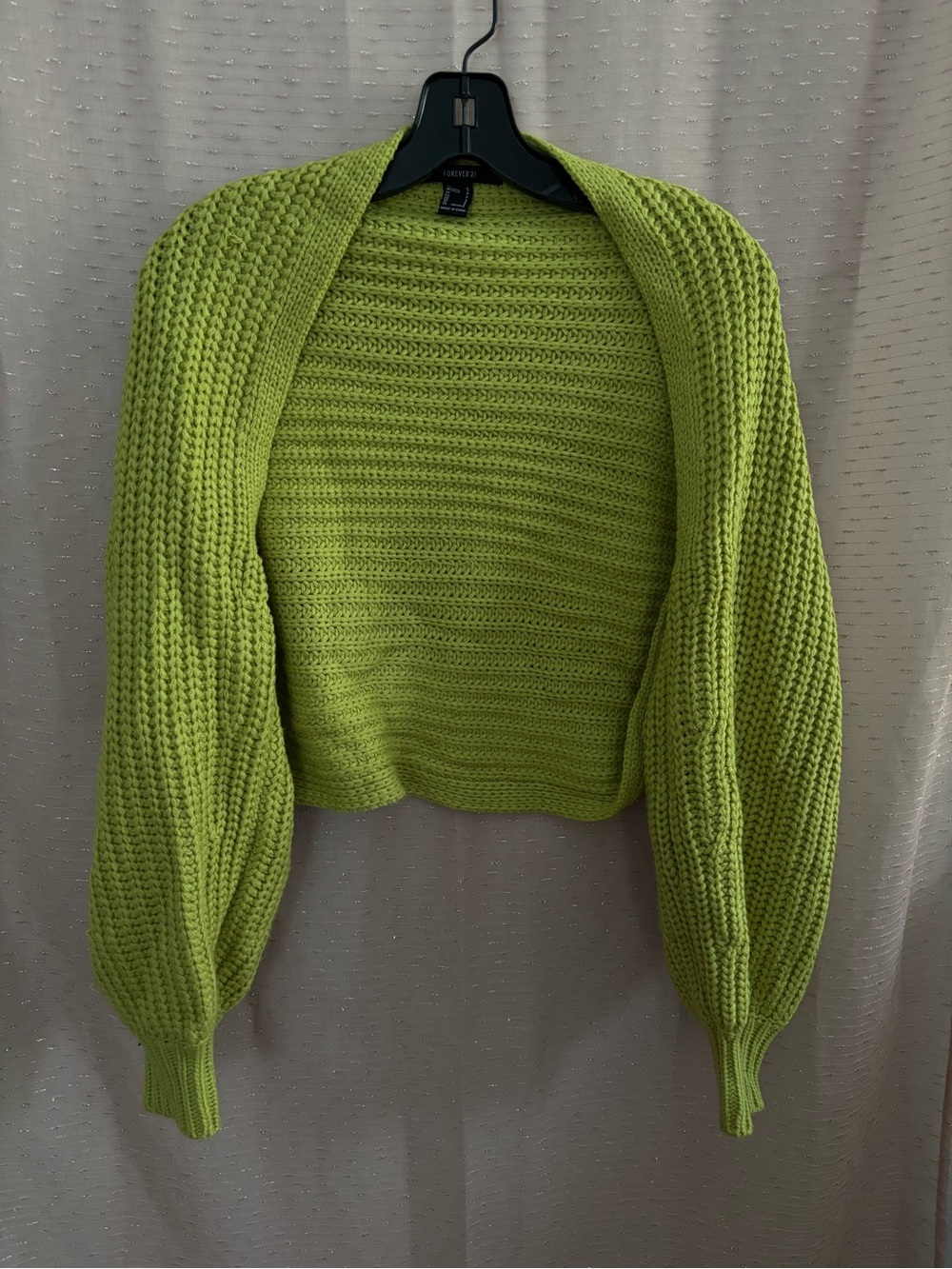 Forever 21 Lime Green Cropped Open-Front Knit Cardigan